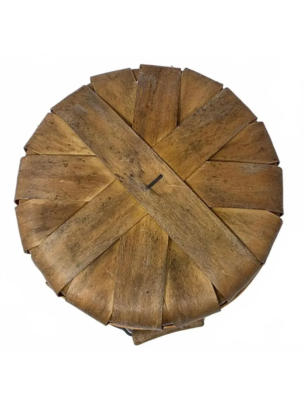 Vintage Wood Splint Apple Basket Wire Handle Rustic Farmhouse Harvest Decor